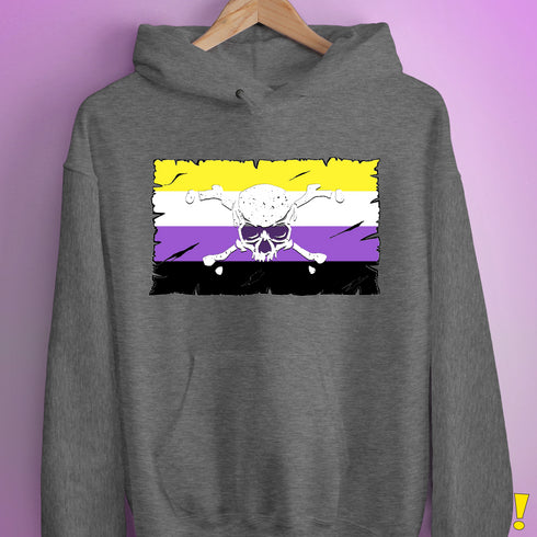 Nonbinary Pride Pirate Flag Hoodie - Grey Heather